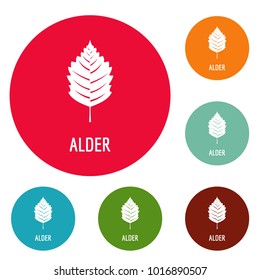 Alder leaf icons circle set vector isolated on white background