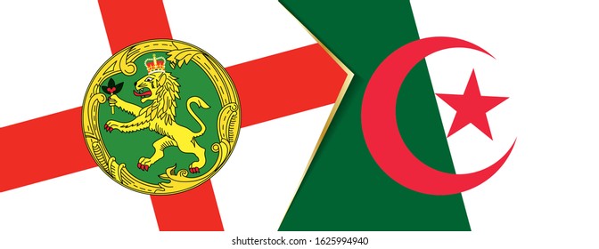 Alderney and Algeria flags, two vector flags symbol of relationship or confrontation.