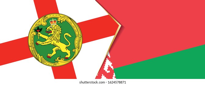 Alderney and Belarus flags, two vector flags symbol of relationship or confrontation.