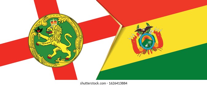 Alderney and Bolivia flags, two vector flags symbol of relationship or confrontation.