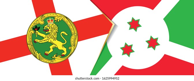 Alderney and Burundi flags, two vector flags symbol of relationship or confrontation.