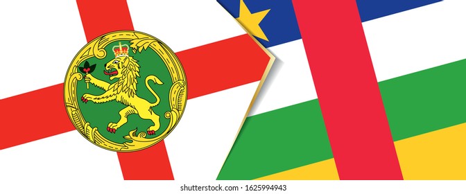 Alderney and Central African Republic flags, two vector flags symbol of relationship or confrontation.