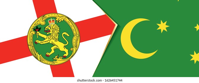 Alderney and Cocos Islands flags, two vector flags symbol of relationship or confrontation.