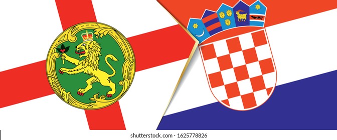 Alderney and Croatia flags, two vector flags symbol of relationship or confrontation.