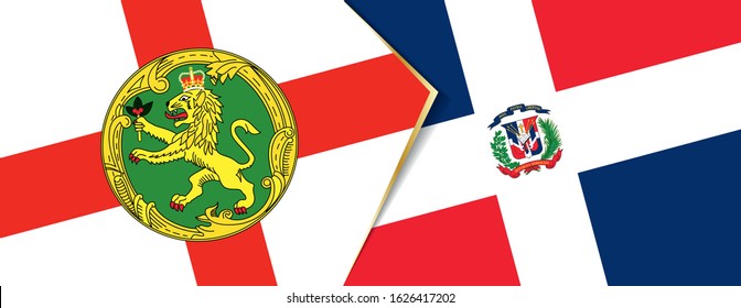 Alderney and Dominican Republic flags, two vector flags symbol of relationship or confrontation.