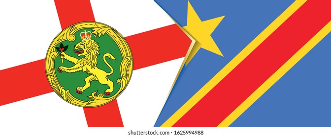 Alderney and DR Congo flags, two vector flags symbol of relationship or confrontation.