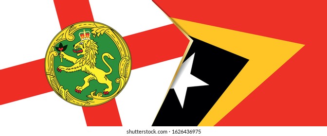 Alderney and East Timor flags, two vector flags symbol of relationship or confrontation.
