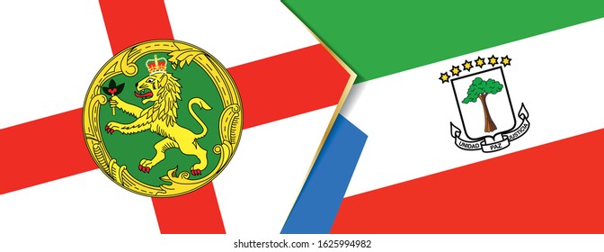 Alderney and Equatorial Guinea flags, two vector flags symbol of relationship or confrontation.