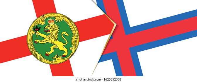 Alderney and Faroe Islands flags, two vector flags symbol of relationship or confrontation.