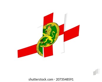 Alderney flag in an abstract ripped design. Modern design of the Alderney flag. Vector icon.