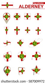 Alderney Flag Collection. Big set for design. Vector Illustration.
