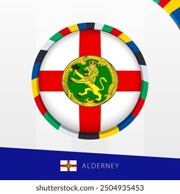 Alderney Flag with Colorful Circle Border. Vector icon.