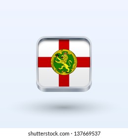 Alderney flag icon square form on gray background. Vector illustration.