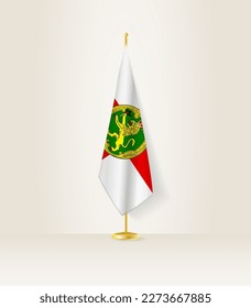 Bandera de Alderney en un puesto de bandera. Ilustración vectorial.