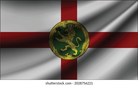 Alderney flag waving. Background for patriotic and national design. Vector illustration