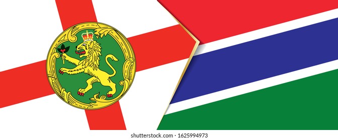 Alderney and Gambia flags, two vector flags symbol of relationship or confrontation.