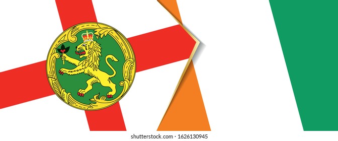 Alderney and Ivory Coast flags, two vector flags symbol of relationship or confrontation.