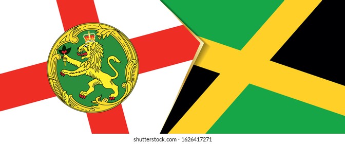 Alderney and Jamaica flags, two vector flags symbol of relationship or confrontation.