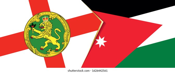 Alderney and Jordan flags, two vector flags symbol of relationship or confrontation.