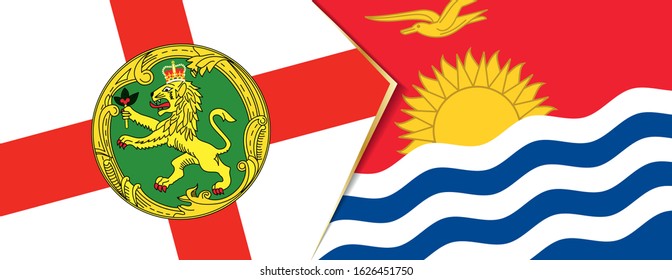 Alderney and Kiribati flags, two vector flags symbol of relationship or confrontation.