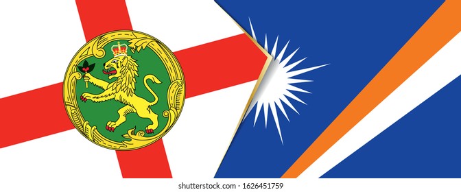 Alderney and Marshall Islands flags, two vector flags symbol of relationship or confrontation.