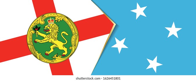 Alderney and Micronesia flags, two vector flags symbol of relationship or confrontation.