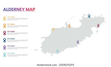 Alderney Modern Map Infographic Template, Detailed infographic map of Alderney Popular City