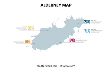 Alderney Modern Map Percentage Infographic Template, Detailed infographic map of Alderney