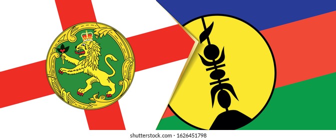 Alderney and New Caledonia flags, two vector flags symbol of relationship or confrontation.