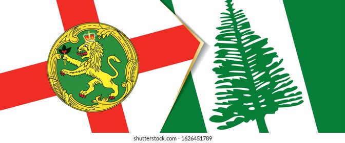 Alderney and Norfolk Island flags, two vector flags symbol of relationship or confrontation.