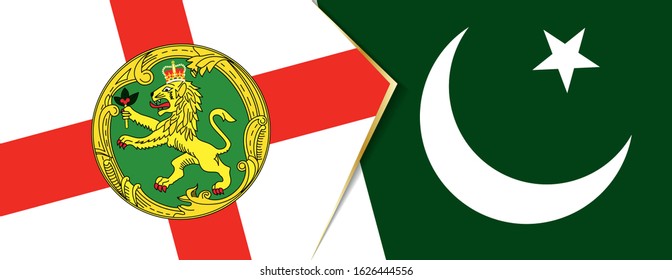 Alderney and Pakistan flags, two vector flags symbol of relationship or confrontation.
