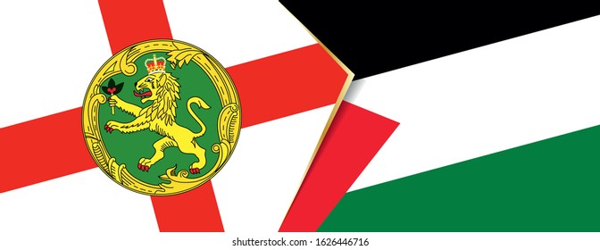 Alderney and Palestine flags, two vector flags symbol of relationship or confrontation.