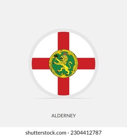 Alderney round flag icon with shadow.