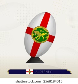 Alderney Rugby Ball on Rugby Kicking Tees with Modern Design. Illustration perfect for sports, national pride, and rugby-related projects.