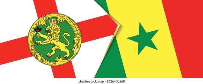 Alderney and Senegal flags, two vector flags symbol of relationship or confrontation.