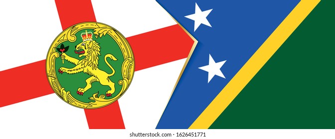 Alderney and Solomon Islands flags, two vector flags symbol of relationship or confrontation.