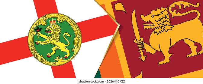 Alderney and Sri Lanka flags, two vector flags symbol of relationship or confrontation.