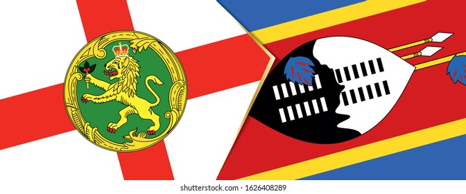 Alderney and Swaziland flags, two vector flags symbol of relationship or confrontation.