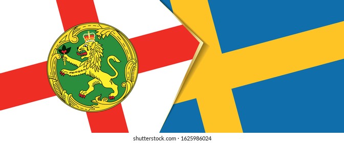 Alderney and Sweden flags, two vector flags symbol of relationship or confrontation.