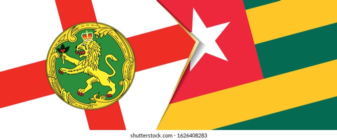 Alderney and Togo flags, two vector flags symbol of relationship or confrontation.