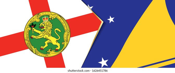 Alderney and Tokelau flags, two vector flags symbol of relationship or confrontation.