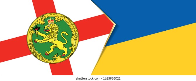 Alderney and Ukraine flags, two vector flags symbol of relationship or confrontation.