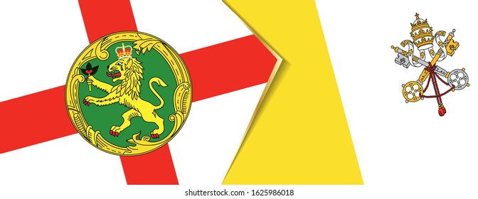 Alderney and Vatican City flags, two vector flags symbol of relationship or confrontation.