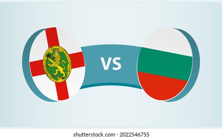 Alderney versus Bulgaria, team sports competition concept. Round flag of countries.