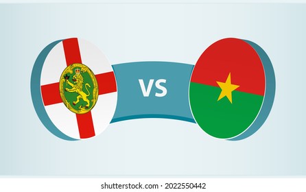 Alderney versus Burkina Faso, team sports competition concept. Round flag of countries.