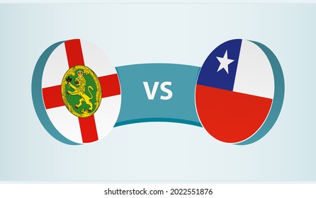 Alderney versus Chile, team sports competition concept. Round flag of countries.