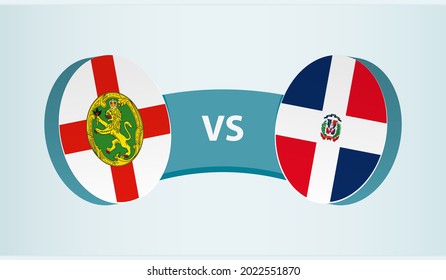 Alderney versus Dominican Republic, team sports competition concept. Round flag of countries.