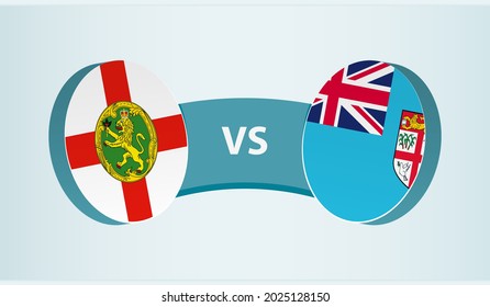Alderney versus Fiji, team sports competition concept. Round flag of countries.