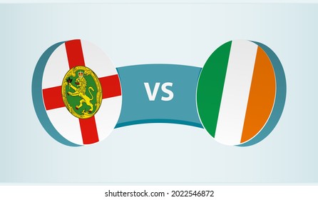 Alderney versus Ireland, team sports competition concept. Round flag of countries.