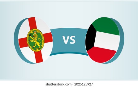 Alderney versus Kuwait, team sports competition concept. Round flag of countries.